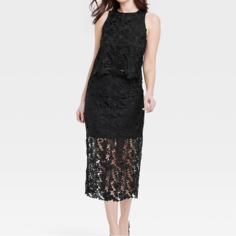 a new day Black Lace Skirt and Tank Set